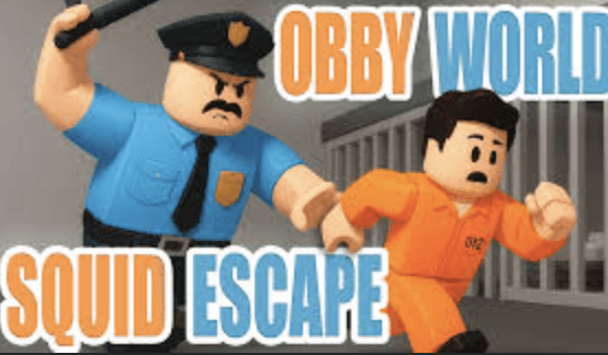 Obby World: Squid Escape is a parkour game featuring obstacle courses, multiple modes like Rainbow and Bicycle, character customization, and Squid Game-inspired challenges like Red Light Green Light.